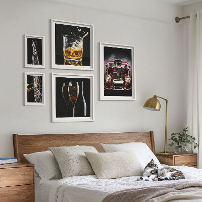 Sada obrazů do ložnice Stylové retro motivy aut a nápojů