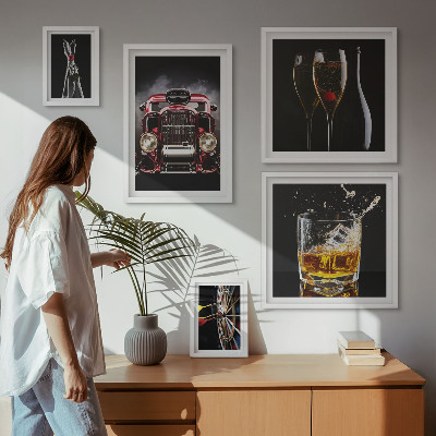 Sada obrazů do ložnice Stylové retro motivy aut a nápojů