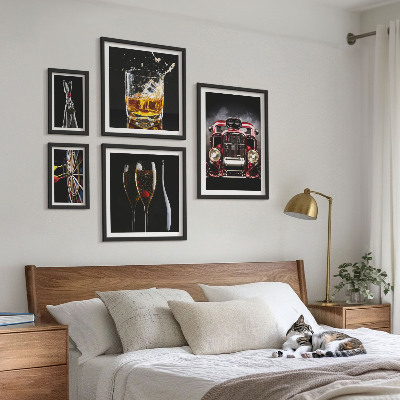Sada obrazů do ložnice Stylové retro motivy aut a nápojů