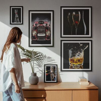 Sada obrazů do ložnice Stylové retro motivy aut a nápojů
