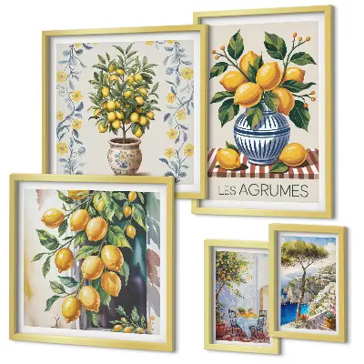 Citrus ve středomořském stylu vícedílný obraz v rámu