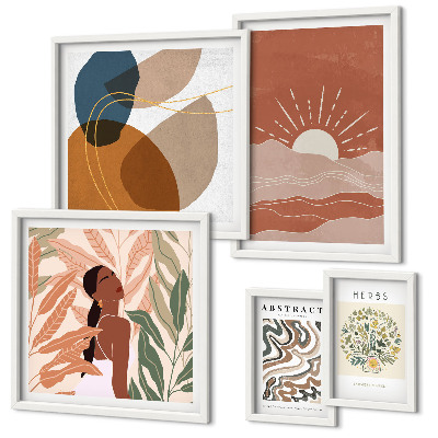 Poliptyk v rámu Abstraktní rostlinné motivy v boho stylu