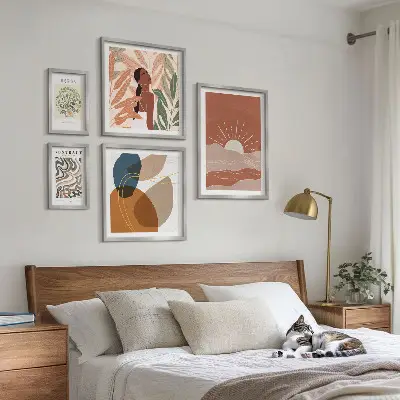 Abstraktní rostlinné motivy v boho stylu poliptyk v rámu