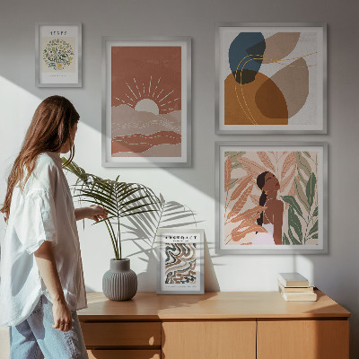 Poliptyk v rámu Abstraktní rostlinné motivy v boho stylu