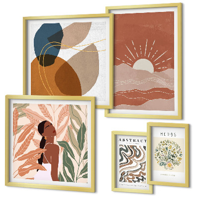 Poliptyk v rámu Abstraktní rostlinné motivy v boho stylu