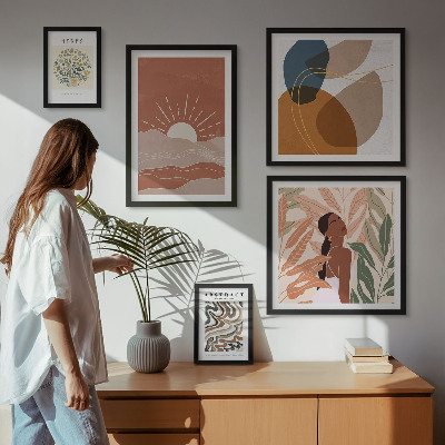 Poliptyk v rámu Abstraktní rostlinné motivy v boho stylu