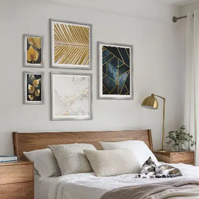 Sada obrazů do ložnice stylové listy a geometrické tvary