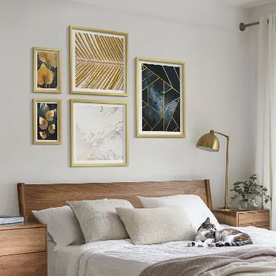 Sada obrazů do ložnice stylové listy a geometrické tvary