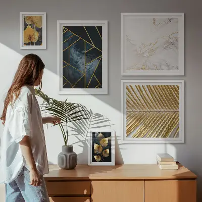 Sada obrazů do ložnice stylové listy a geometrické tvary