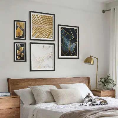 Sada obrazů do ložnice stylové listy a geometrické tvary