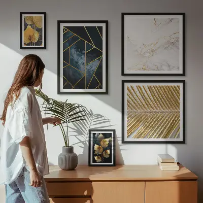 Sada obrazů do ložnice stylové listy a geometrické tvary