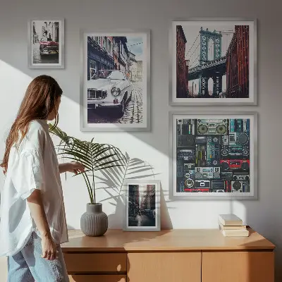 Poliptyk v rámu stylová auta a pouliční architektura