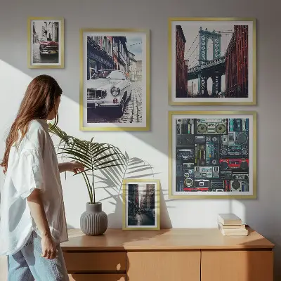 Poliptyk v rámu stylová auta a pouliční architektura