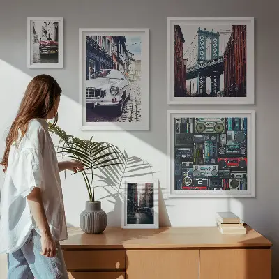Poliptyk v rámu stylová auta a pouliční architektura