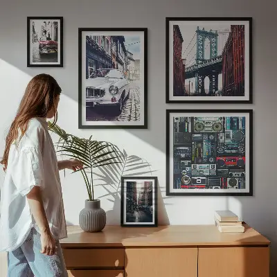 Poliptyk v rámu stylová auta a pouliční architektura