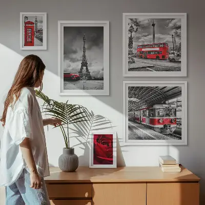 Sada obrazů do ložnice architektonické ikony a vozidla