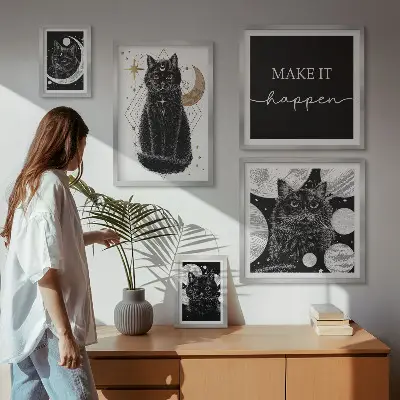 Poliptyk v rámu černé kočky v boho stylu