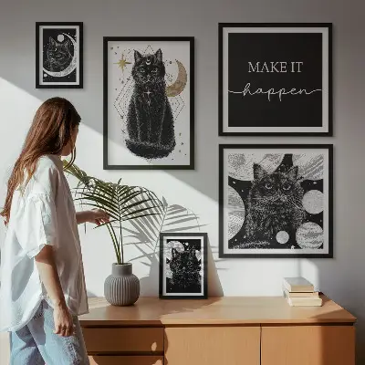 Poliptyk v rámu černé kočky v boho stylu