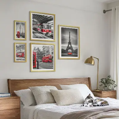 Sada obrazů do ložnice stylové výhledy na Londýn a Paříž