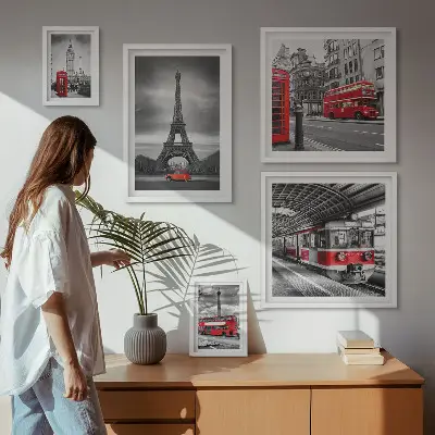 Sada obrazů do ložnice stylové výhledy na Londýn a Paříž