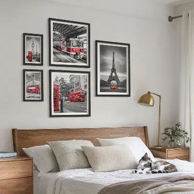 Sada obrazů do ložnice stylové výhledy na Londýn a Paříž
