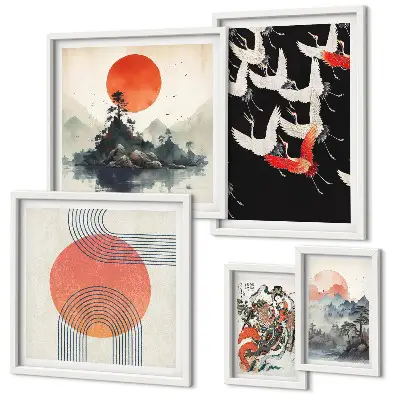 Sada obrazů do ložnice japonské umění s přírodními motivy