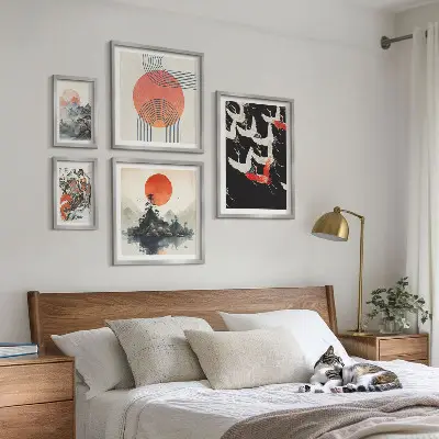 Sada obrazů do ložnice japonské umění s přírodními motivy