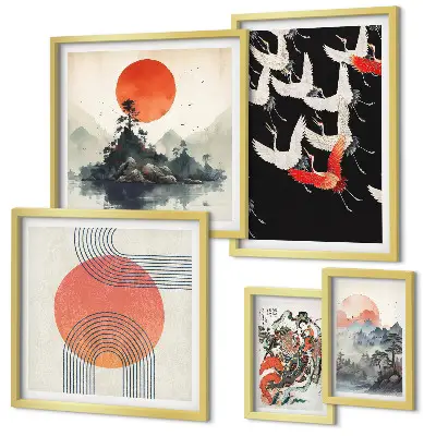 Sada obrazů do ložnice japonské umění s přírodními motivy