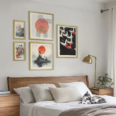 Sada obrazů do ložnice japonské umění s přírodními motivy