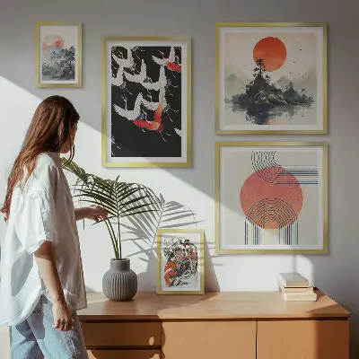 Sada obrazů do ložnice japonské umění s přírodními motivy