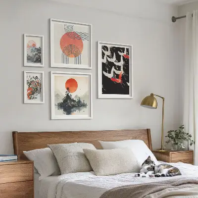 Sada obrazů do ložnice japonské umění s přírodními motivy