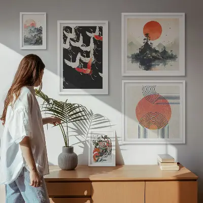 Sada obrazů do ložnice japonské umění s přírodními motivy