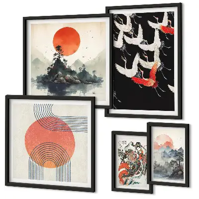 Sada obrazů do ložnice japonské umění s přírodními motivy