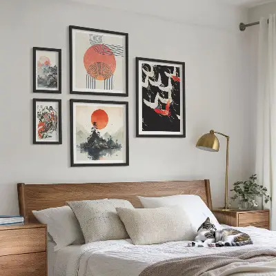 Sada obrazů do ložnice japonské umění s přírodními motivy