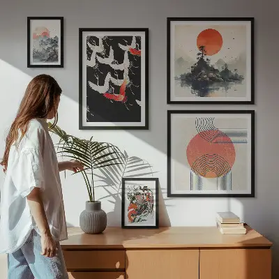Sada obrazů do ložnice japonské umění s přírodními motivy