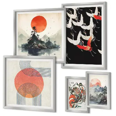 Sada obrazů do ložnice japonské umění s přírodními motivy