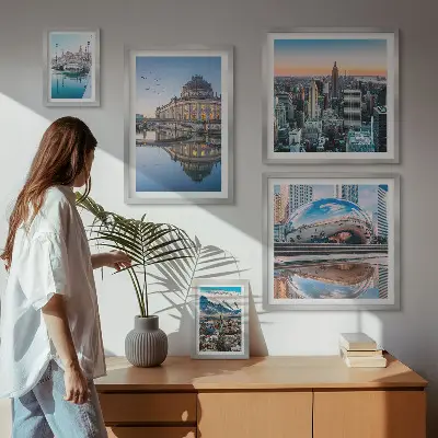 Poliptyk v rámu městské krajiny s architekturou a přírodou