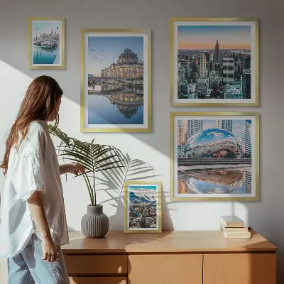 Poliptyk v rámu městské krajiny s architekturou a přírodou