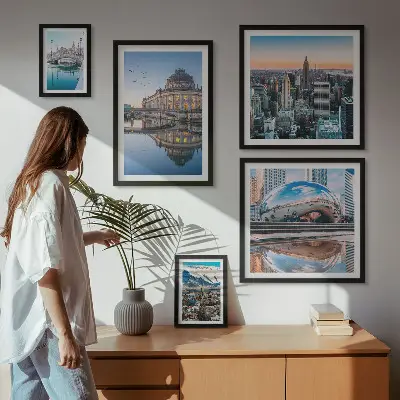 Poliptyk v rámu městské krajiny s architekturou a přírodou