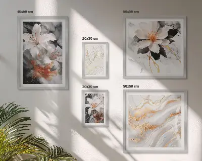 Vícedílný obraz v rámu květinové mramorové pozadí s motivem elegance