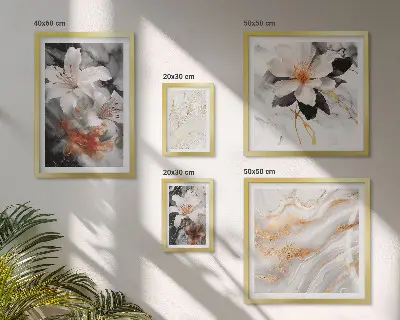 Vícedílný obraz v rámu květinové mramorové pozadí s motivem elegance
