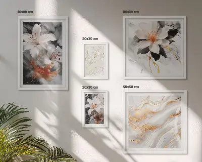 Vícedílný obraz v rámu květinové mramorové pozadí s motivem elegance