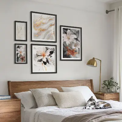 Vícedílný obraz v rámu květinové mramorové pozadí s motivem elegance