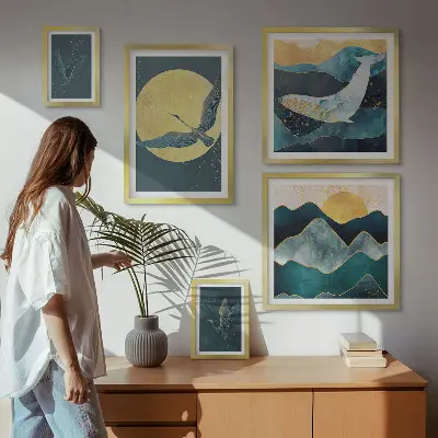 Sada obrazů do ložnice ptáci v horách v moderním stylu