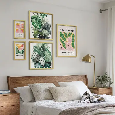 Rostlinné motivy boho květiny poliptyk v rámu