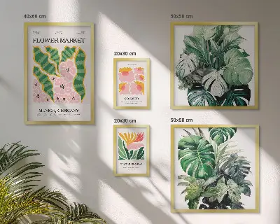 Rostlinné motivy boho květiny poliptyk v rámu