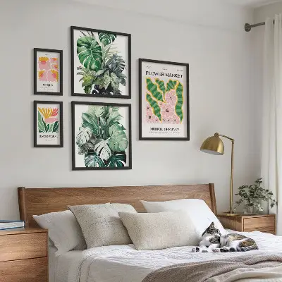 Rostlinné motivy boho květiny poliptyk v rámu
