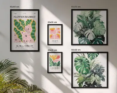 Rostlinné motivy boho květiny poliptyk v rámu