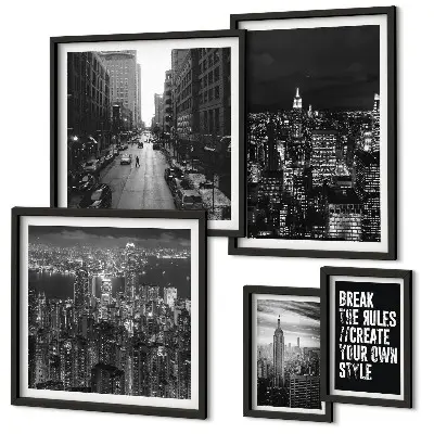 Poliptyk v rámu černobílé pohledy na New York City