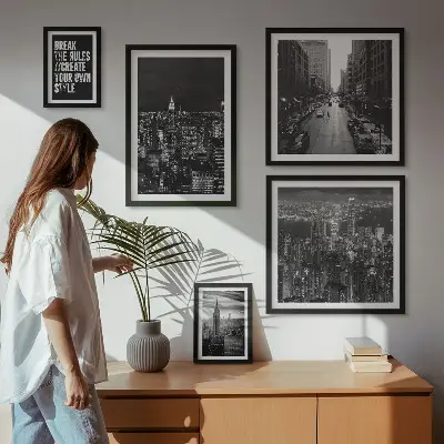 Poliptyk v rámu černobílé pohledy na New York City